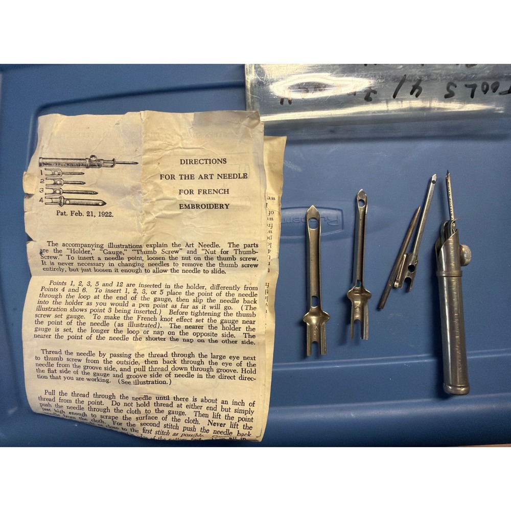 Vintage Nelson & Nelson Art Needle French Embroidery Rug Hooking Tool Set 1922